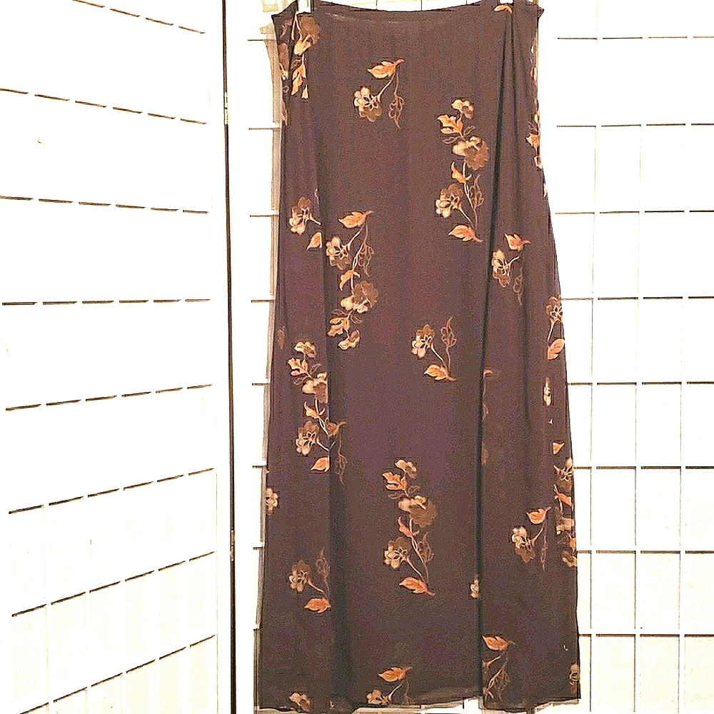 EXPRESS FLORAL BROWN CHIFFON SKIRT SZ 9/10